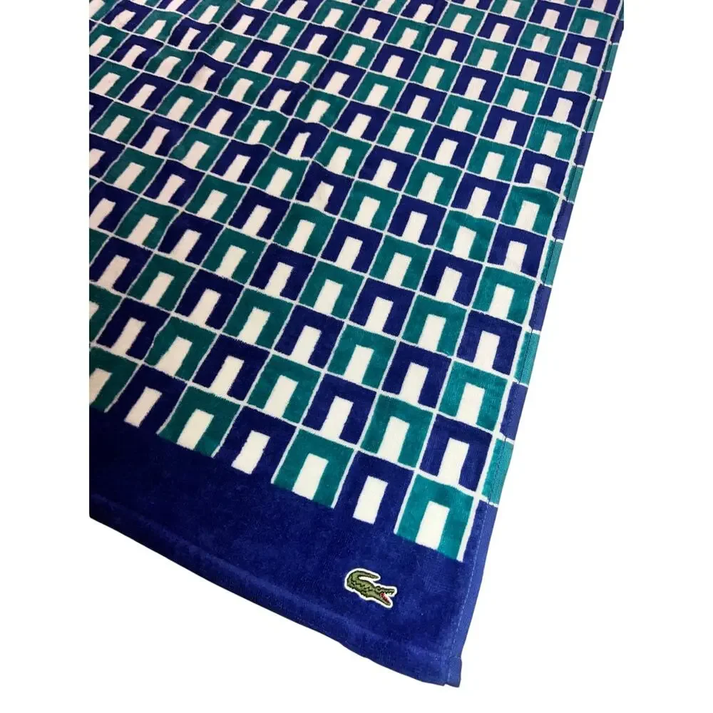 Lacoste oversized graphic geometric beach towel cotton blue / green white NEW